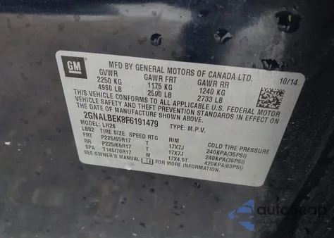 2015 Chevrolet Equinox 1Lt из США, поврежденный, VIN 2GNALBEK8F6191479